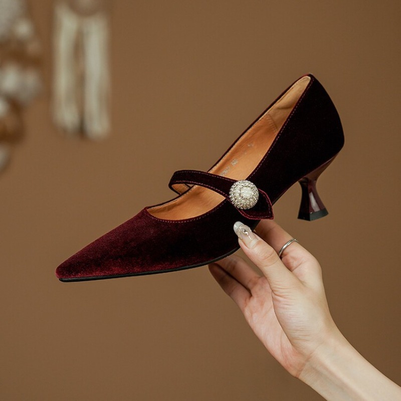 Wine Red Pointed Toe Mary Jane - đánh giá và giá Heels